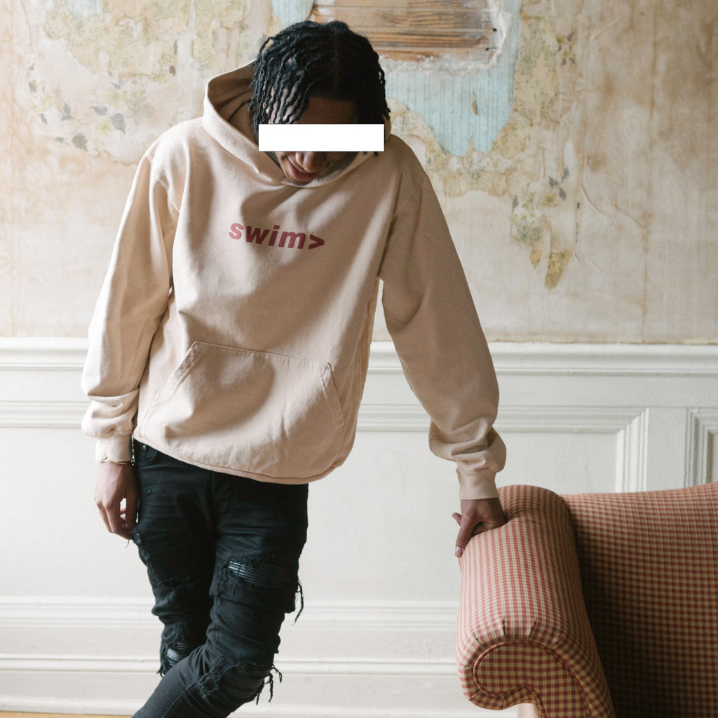 swim> beige hoodie