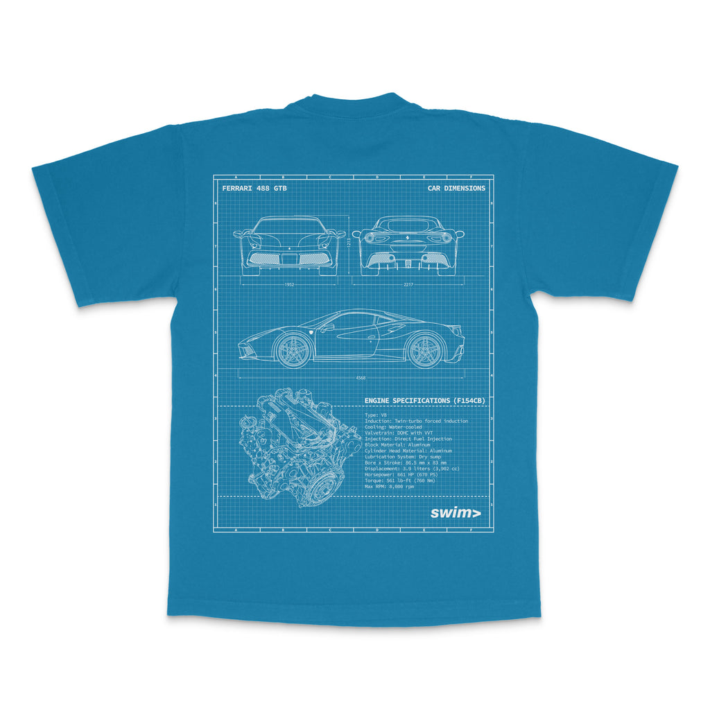 Ferrari 488 GTB Blueprint Tee