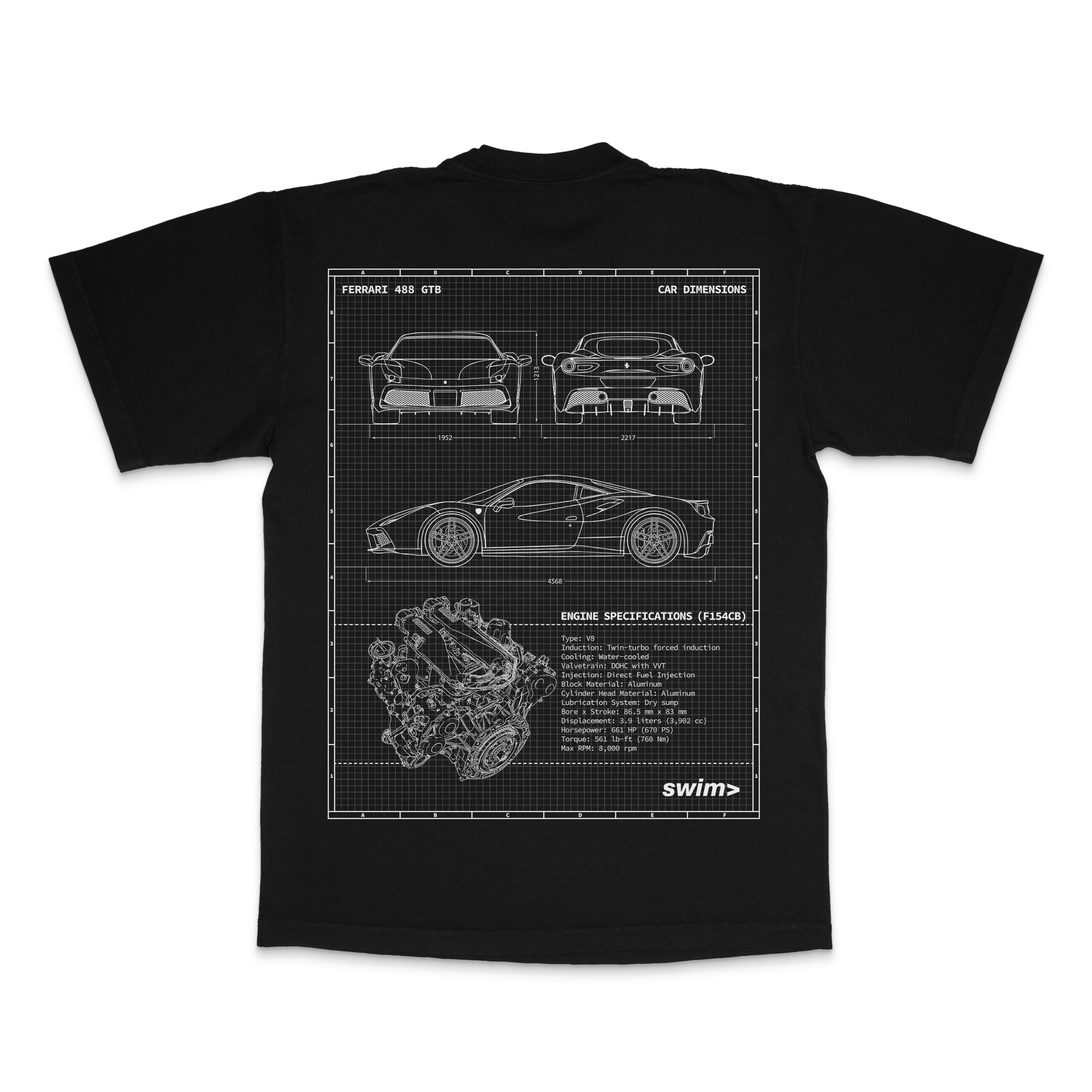 Ferrari 488 GTB Blueprint Tee