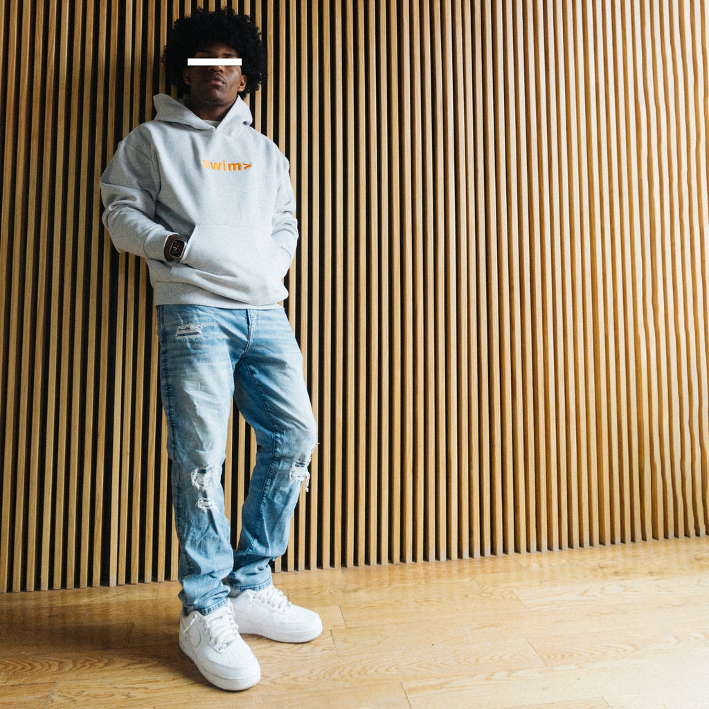 swim> grey hoodie