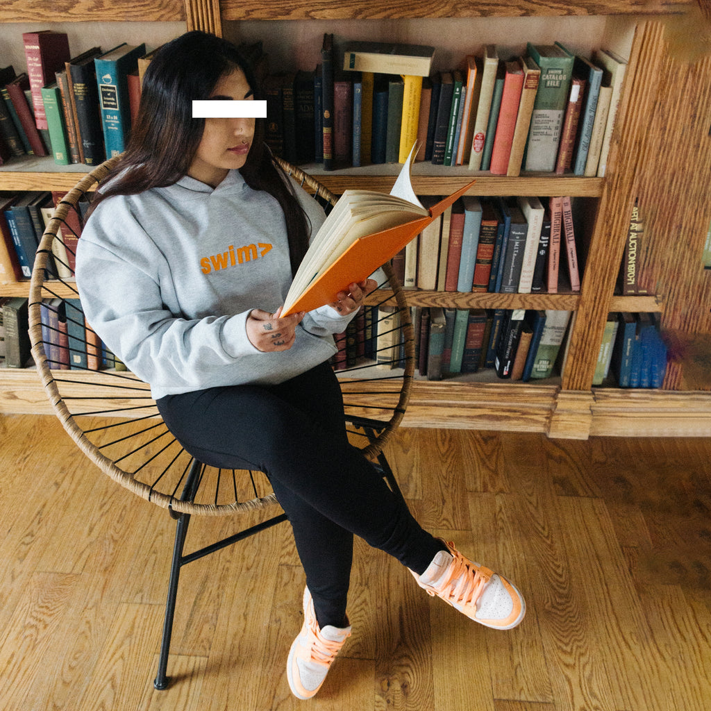 swim> grey hoodie