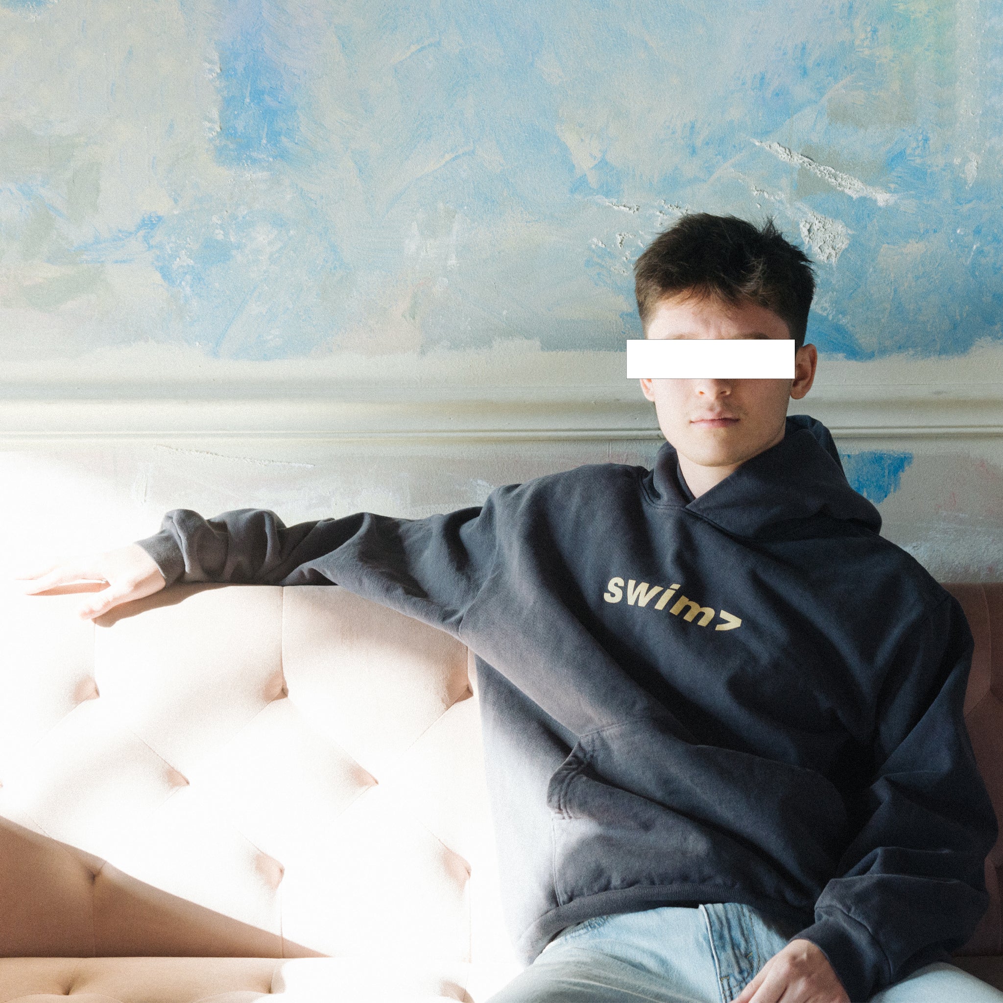 swim> dark grey hoodie