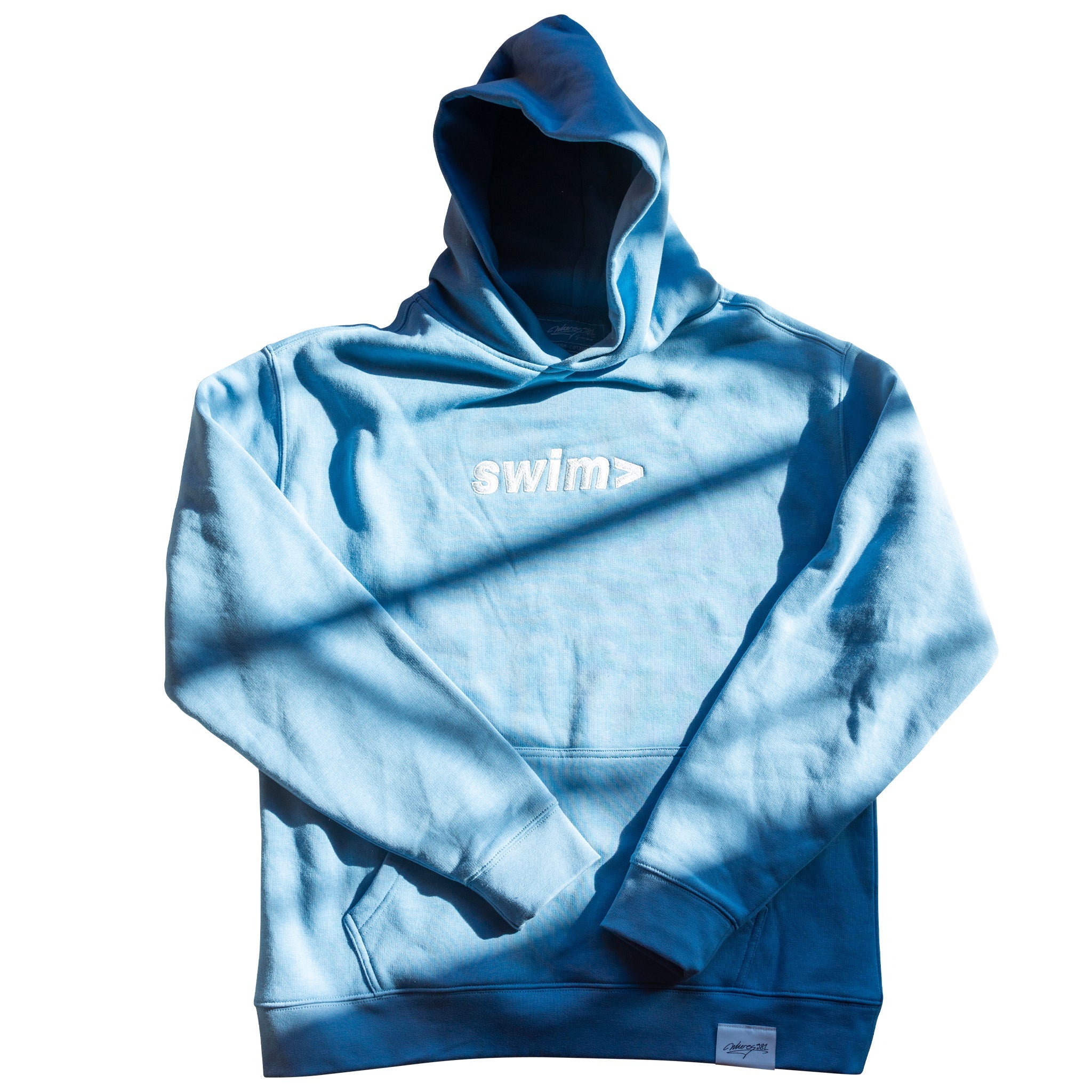 swim> sky blue hoodie